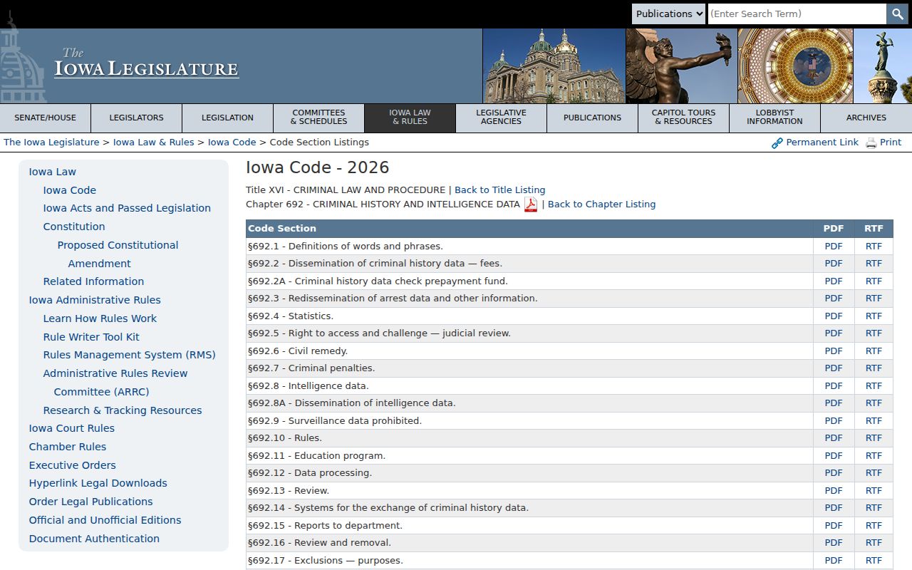 Iowa criminal-history data law governing George state record checks