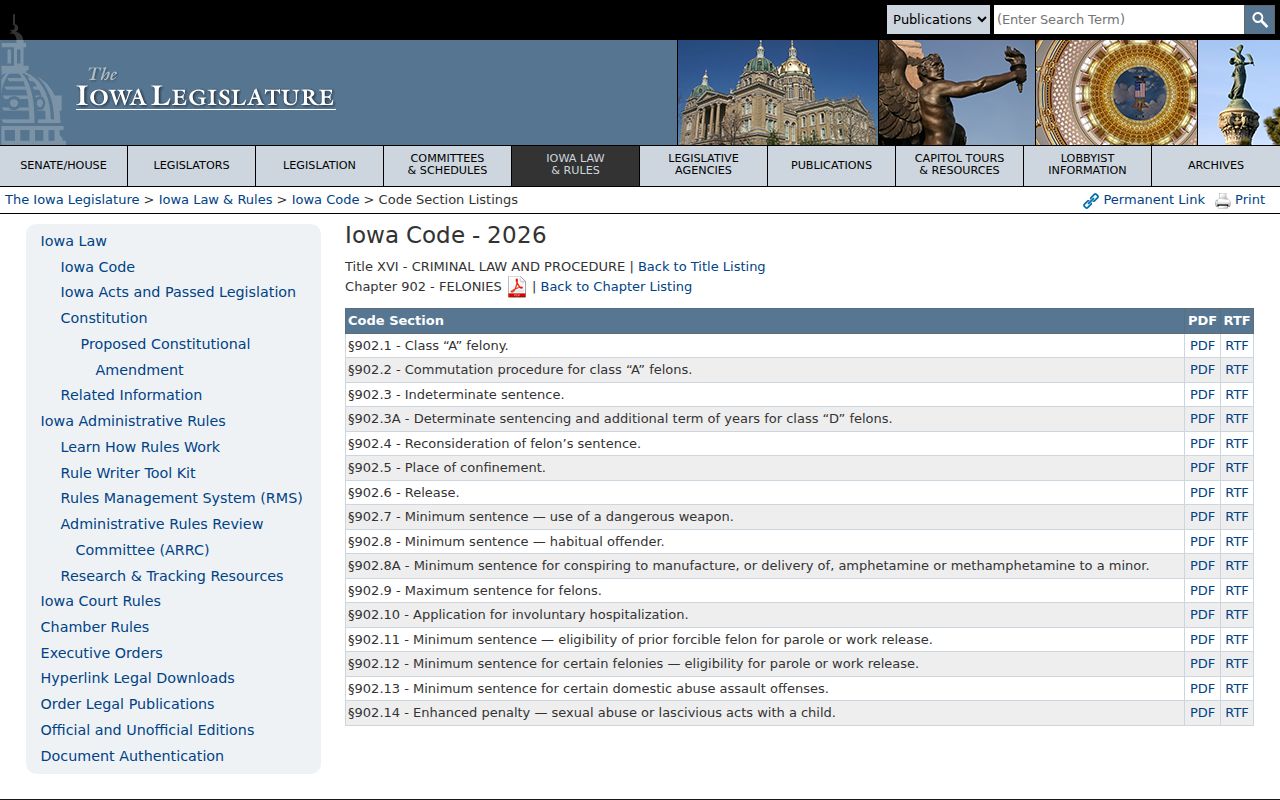 Iowa felony punishment statutes used for Inwood criminal court records