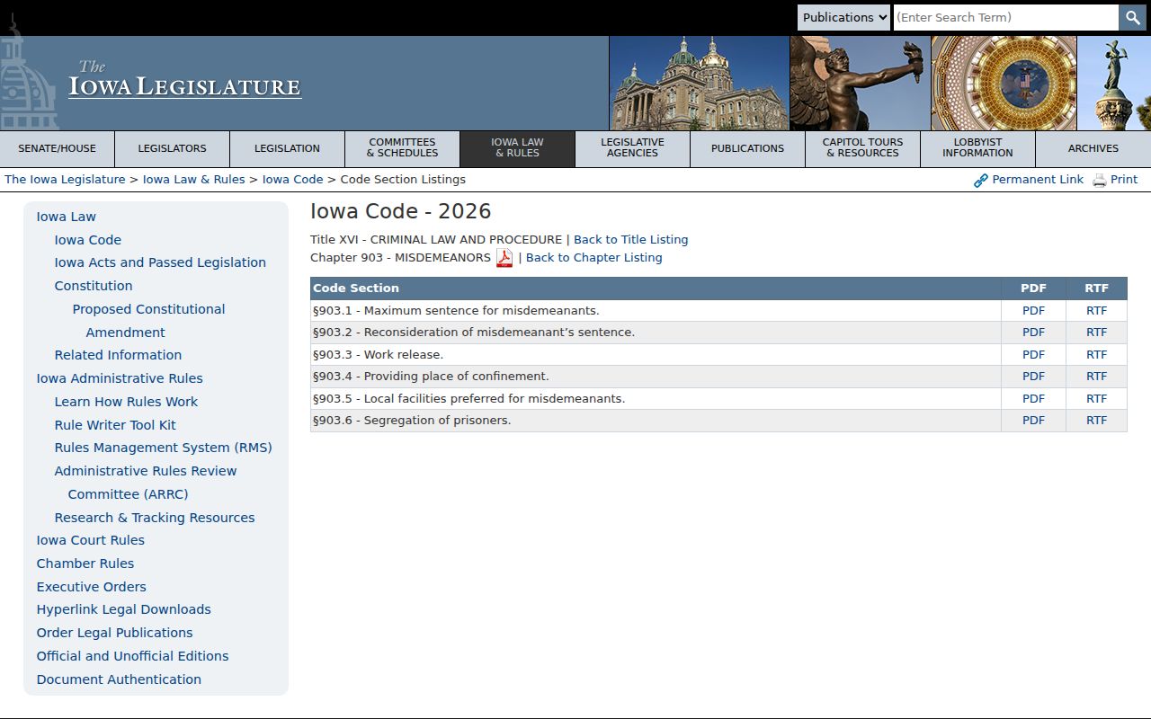 Iowa misdemeanor punishment statutes used in Inwood court files