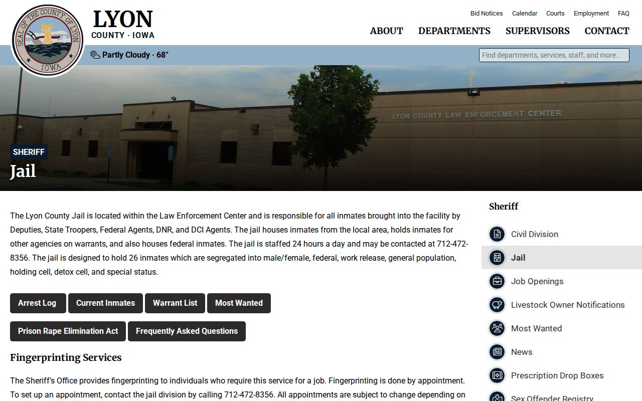 Lyon County arrest lookup and county jail booking information