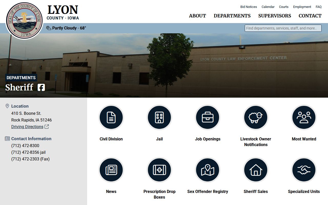 Lyon County Sheriff arrest lookup and records contact information