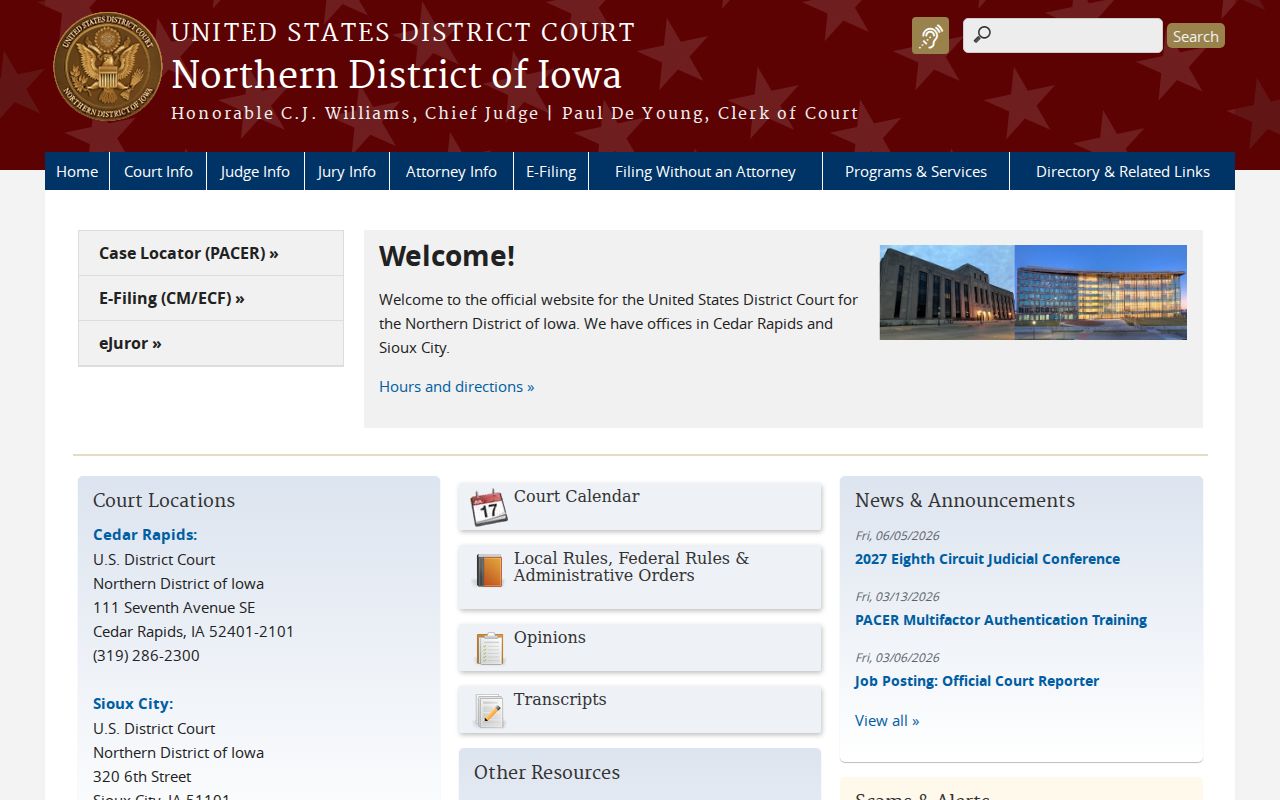 Northern District of Iowa federal court information for Lyon County cases