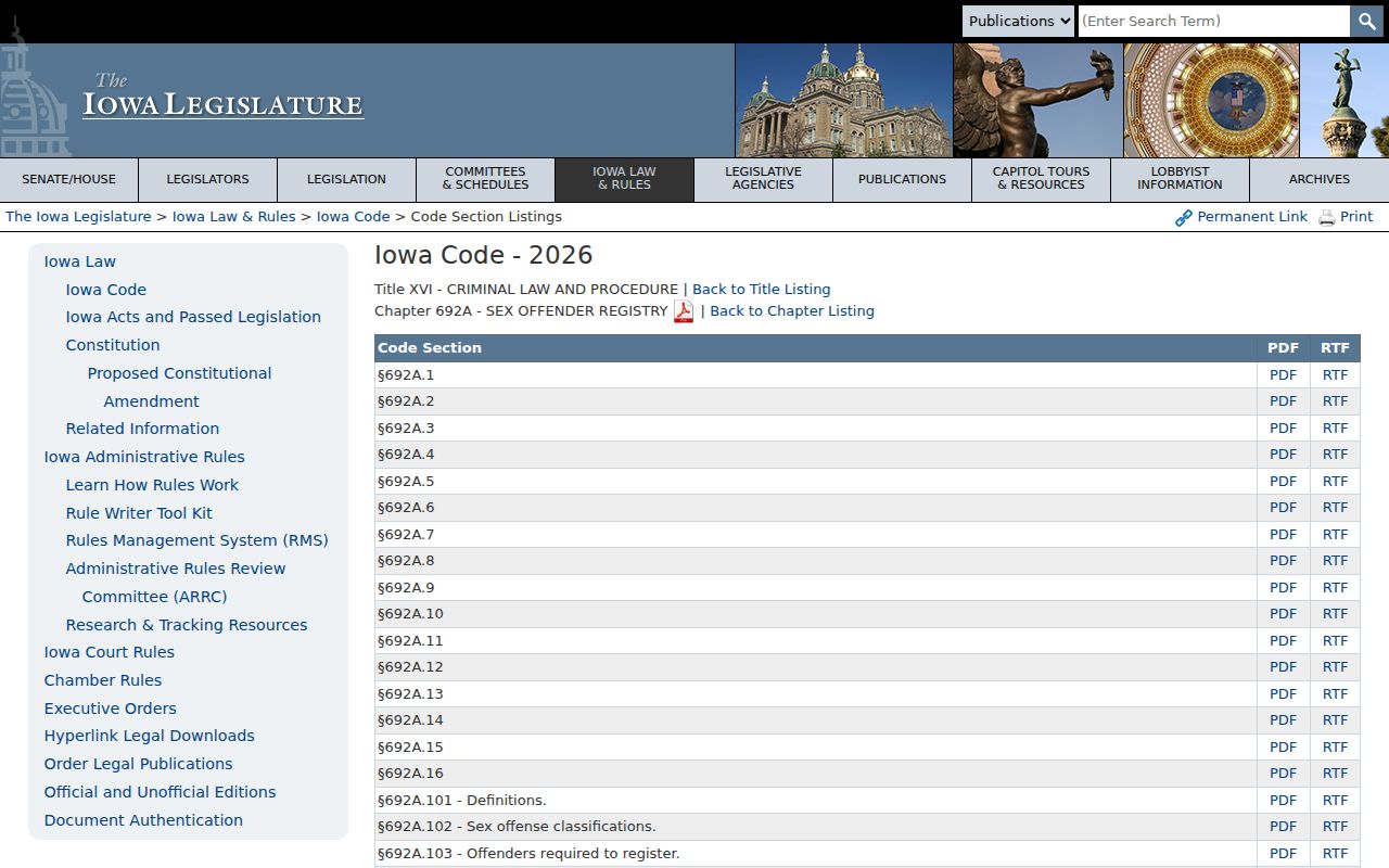 Iowa Code chapter 692A rules for Lyon County sex offender registration