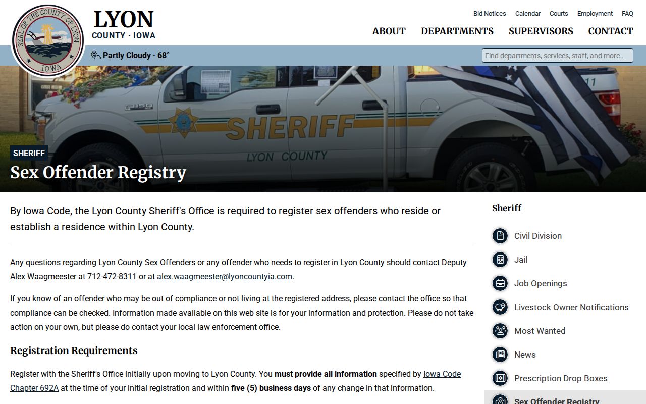 Lyon County Sheriff sex offender registry information page