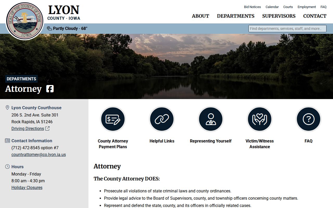 Lyon County Attorney office information for Rock Rapids criminal cases