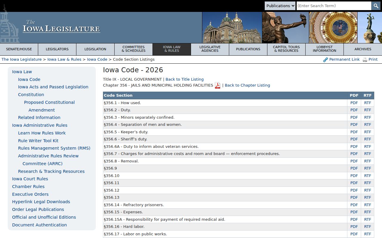 Iowa county jail law governing Lyon County jail room and board records