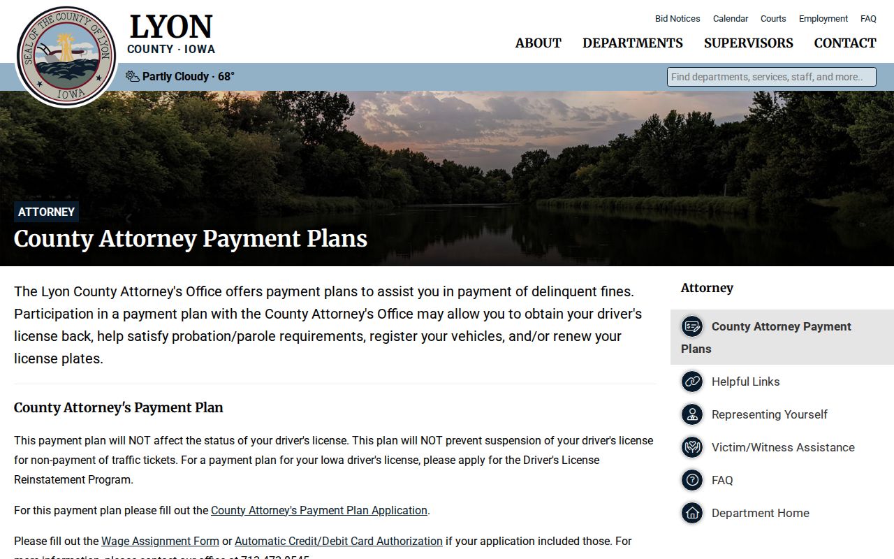 Official Lyon County court debt payment information for the Rock Rapids Clerk