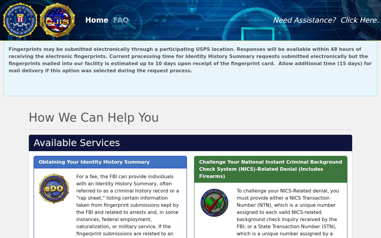 Official FBI Identity History Summary request channel available from Rock Rapids