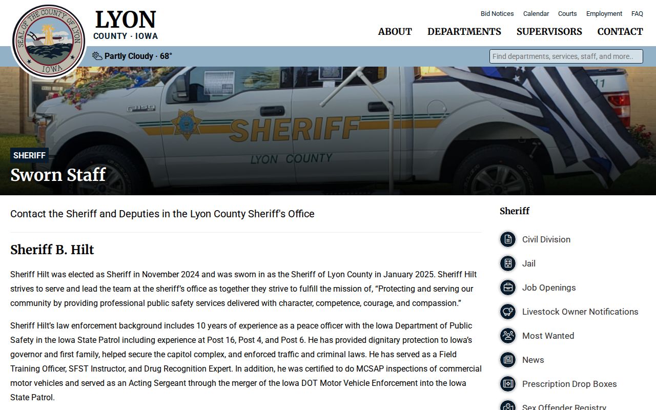 Official Lyon County Sheriff staff page serving Rock Rapids records requests
